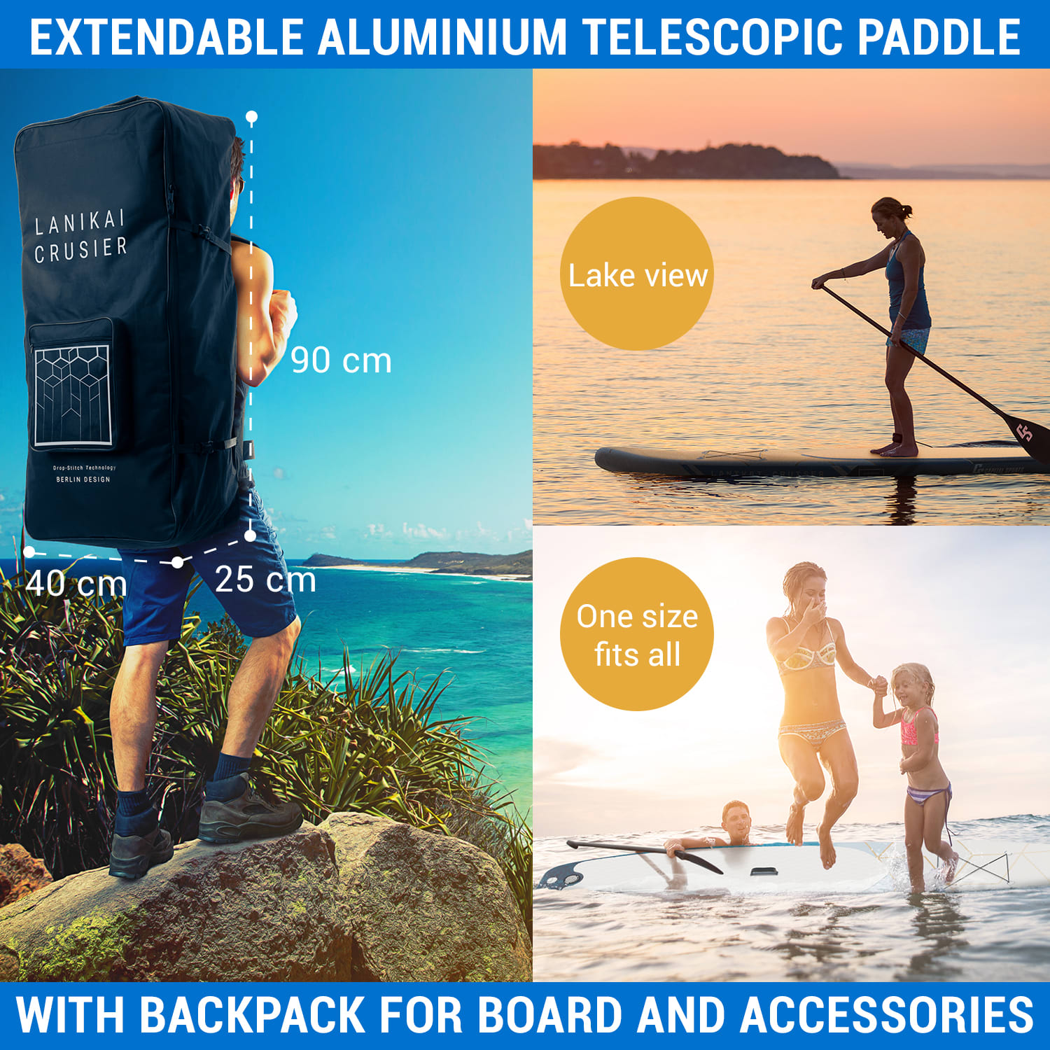 Capital Sports Lanikai Cruiser 10.8, nafukovací paddelboard, súprava so SUP doskou, 330 × 77 × 15 – Obrázok 2