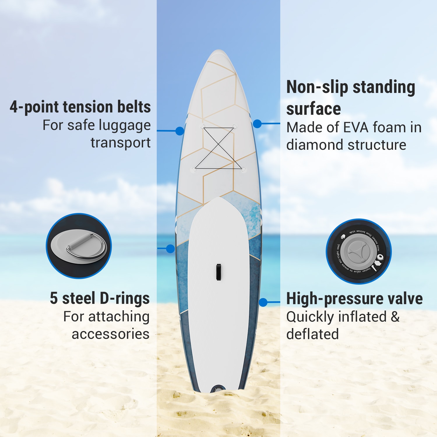 Capital Sports Lanikai Cruiser 10.8, nafukovací paddelboard, súprava so SUP doskou, 330 × 77 × 15 – Obrázok 3