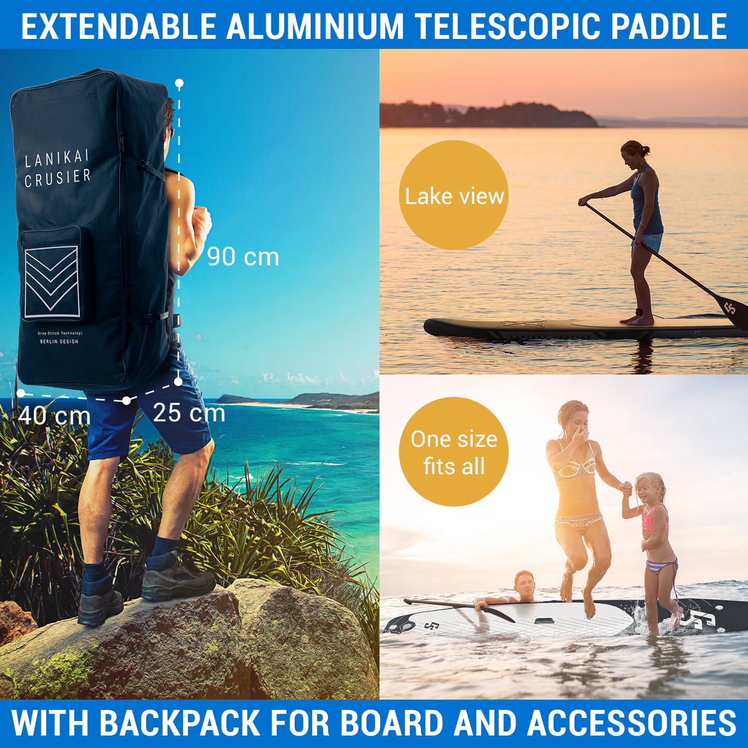 Capital Sports Lanikai Cruiser 10.8, nafukovací paddelboard, súprava so SUP doskou, 330 × 77 × 15 – Obrázok 2
