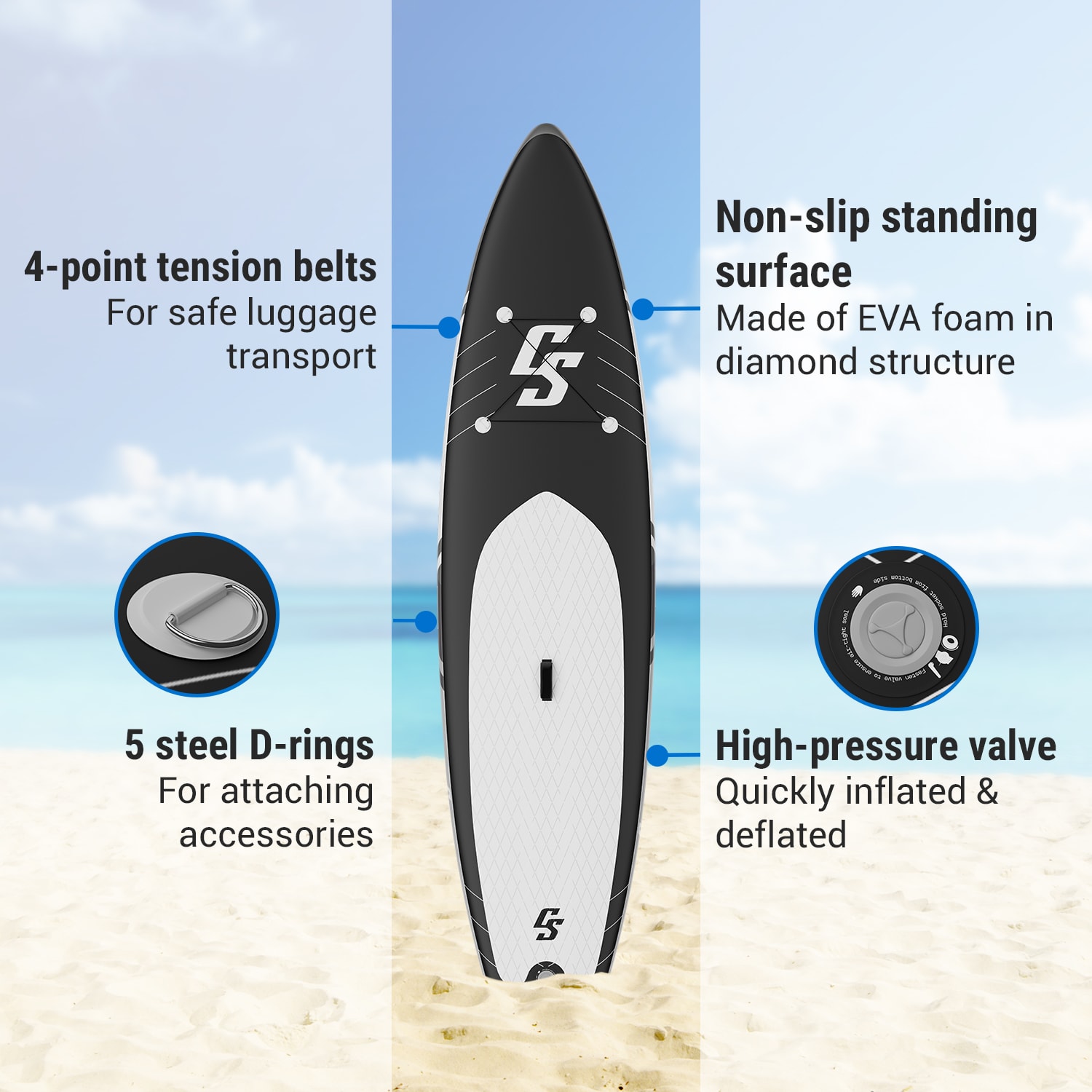Capital Sports Lanikai Cruiser 10.8, nafukovací paddelboard, súprava so SUP doskou, 330 × 77 × 15 – Obrázok 3