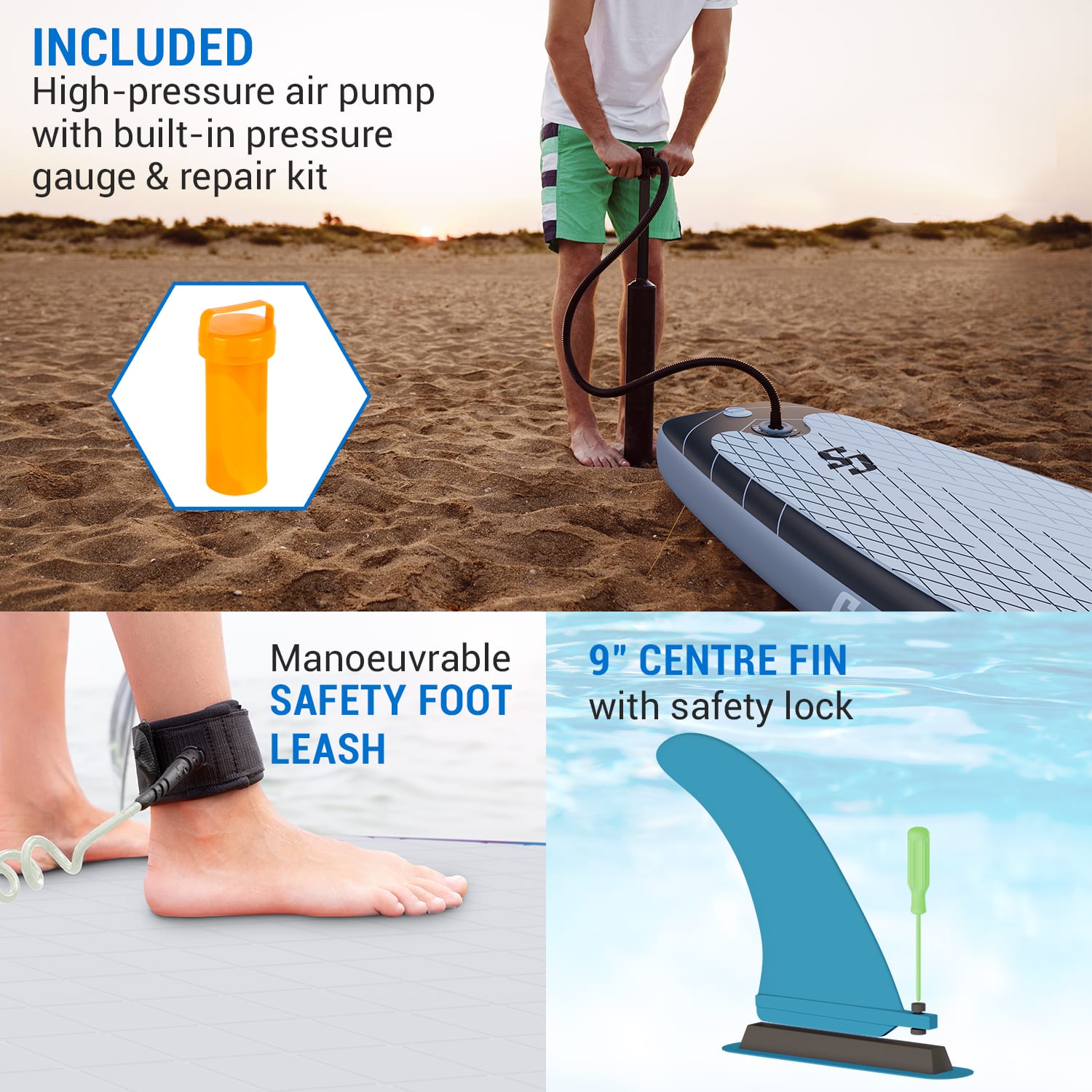 Capital Sports Lanikai Cruiser 10.8, nafukovací paddelboard, súprava so SUP doskou, 330 × 77 × 15 – Obrázok 4