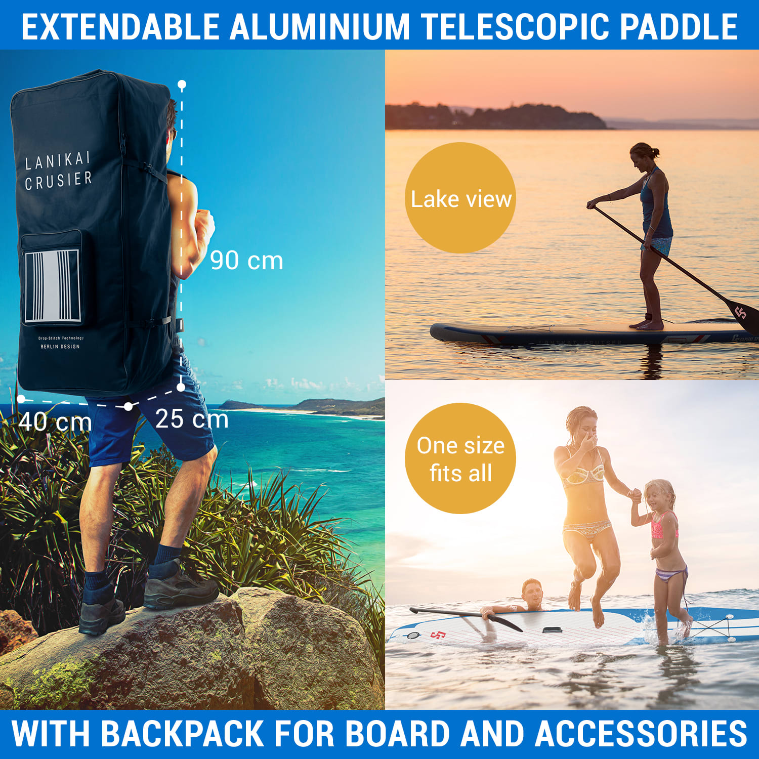 Capital Sports Lanikai Cruiser 10.8, nafukovací paddelboard, súprava so SUP doskou, 330 × 77 × 15 – Obrázok 2
