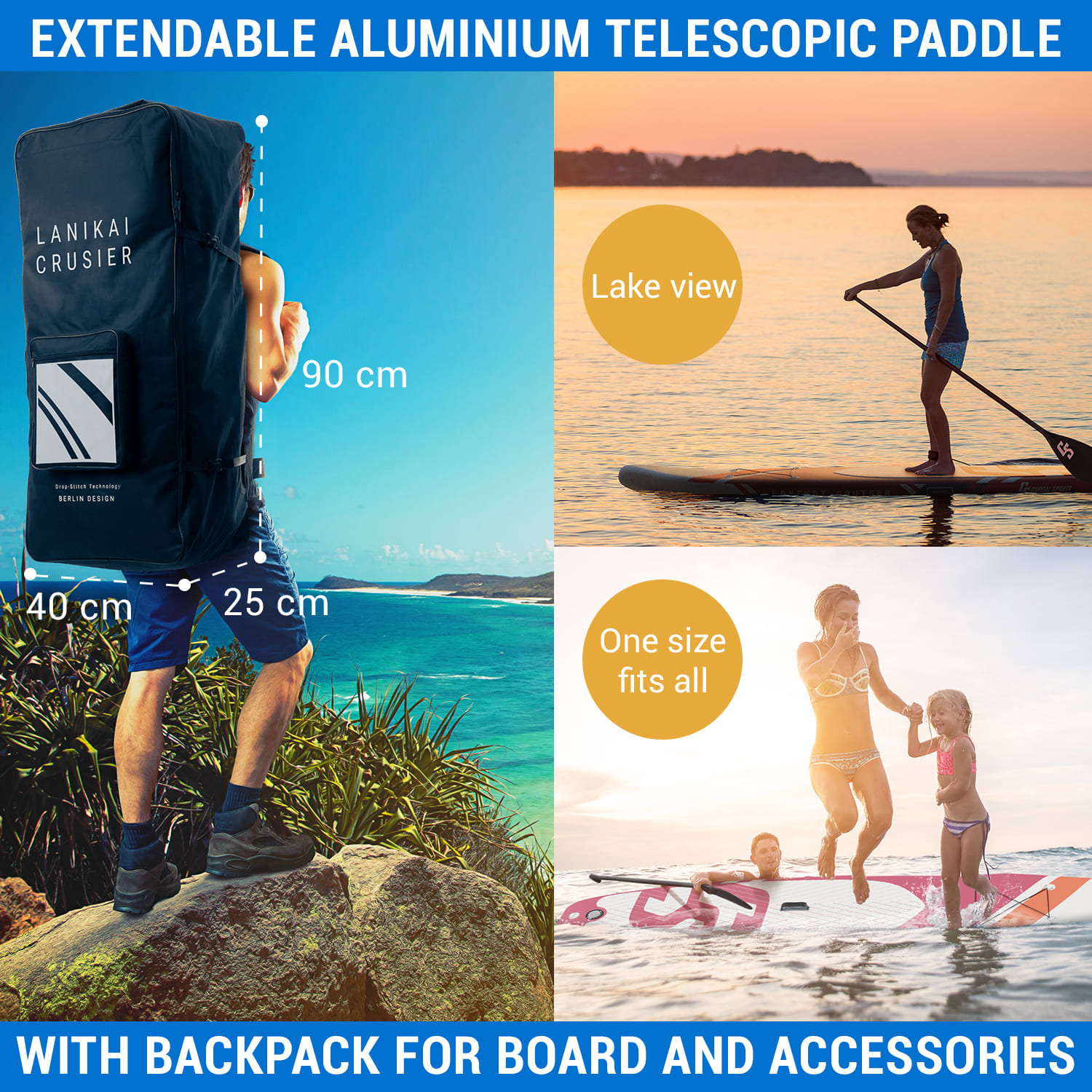 Capital Sports Lanikai Cruiser 10.8, nafukovací paddelboard, súprava so SUP doskou, 330 × 77 × 15 – Obrázok 2