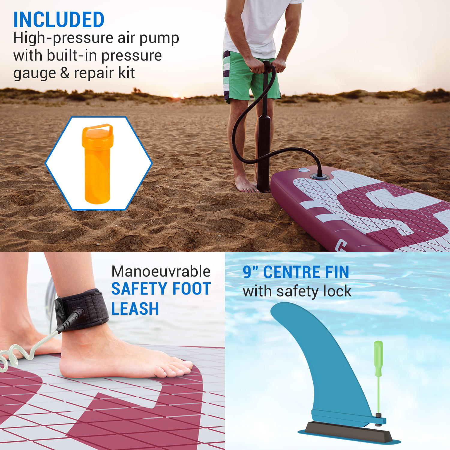 Capital Sports Lanikai Cruiser 10.8, nafukovací paddelboard, súprava so SUP doskou, 330 × 77 × 15 – Obrázok 4