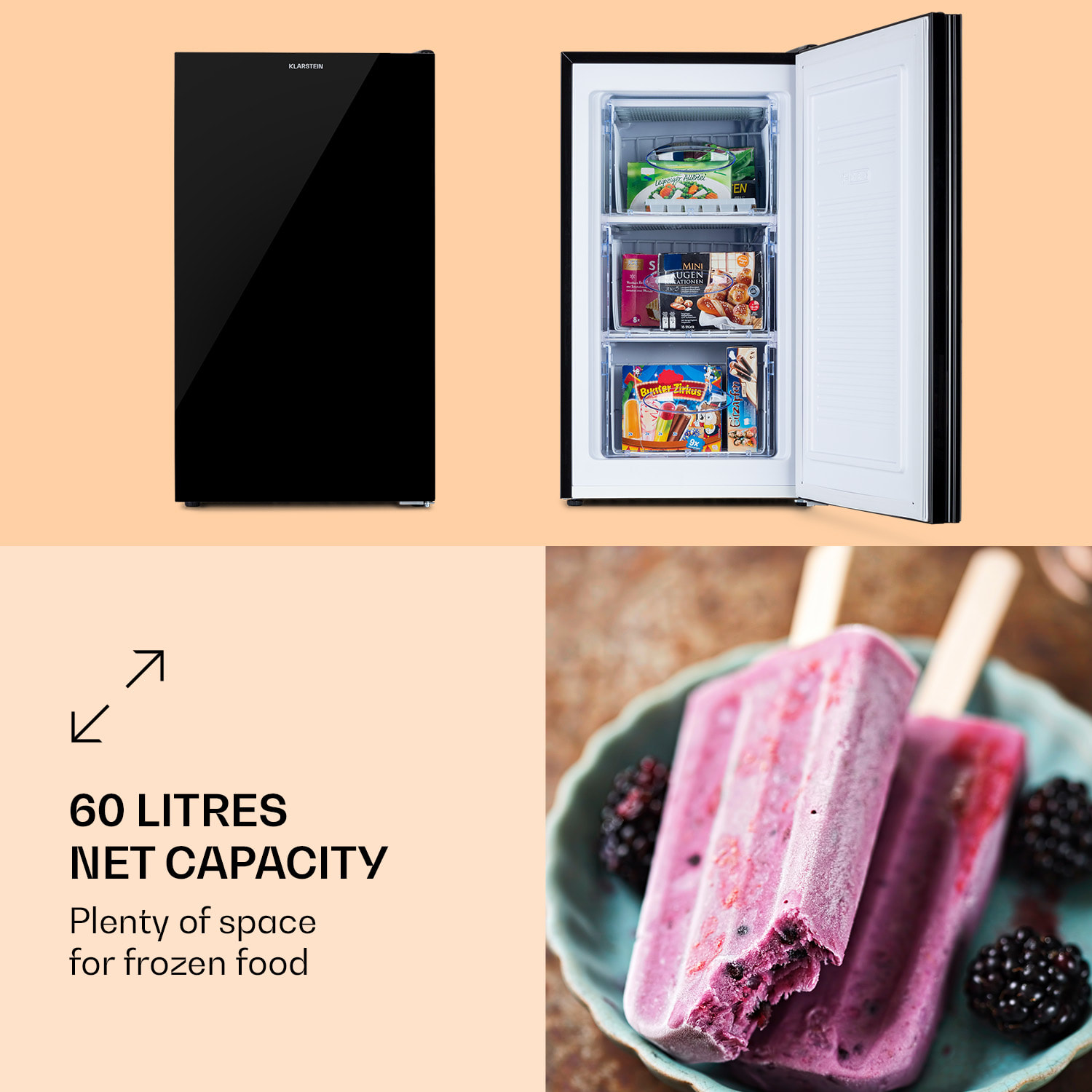 Klarstein Pluto 60L, mraznička, 60 l, 4 hviezdičky, do -18 °C – Obrázok 3