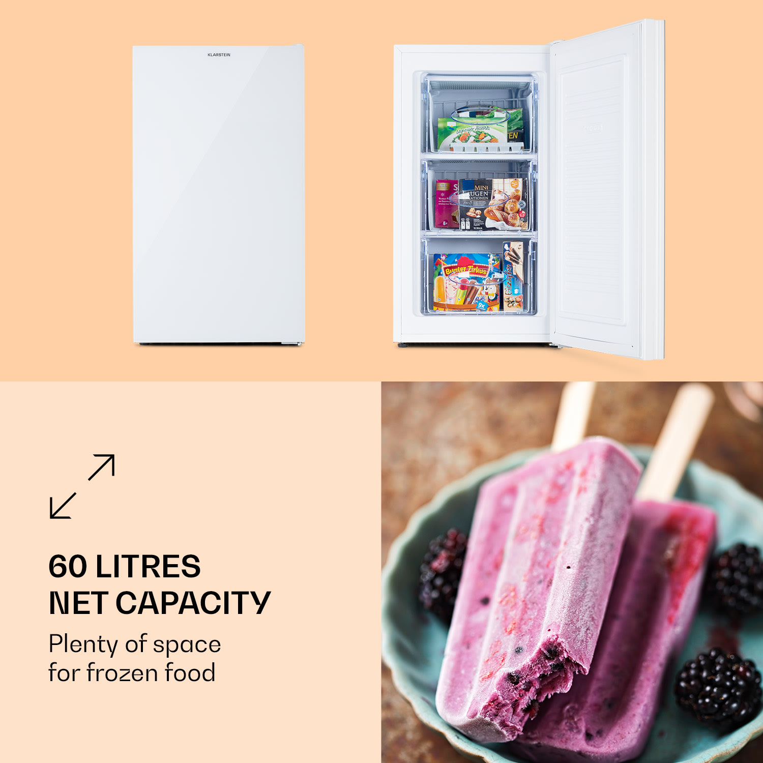 Klarstein Pluto 60L, mraznička, 60 l, 4 hviezdičky, do -18 °C – Obrázok 3