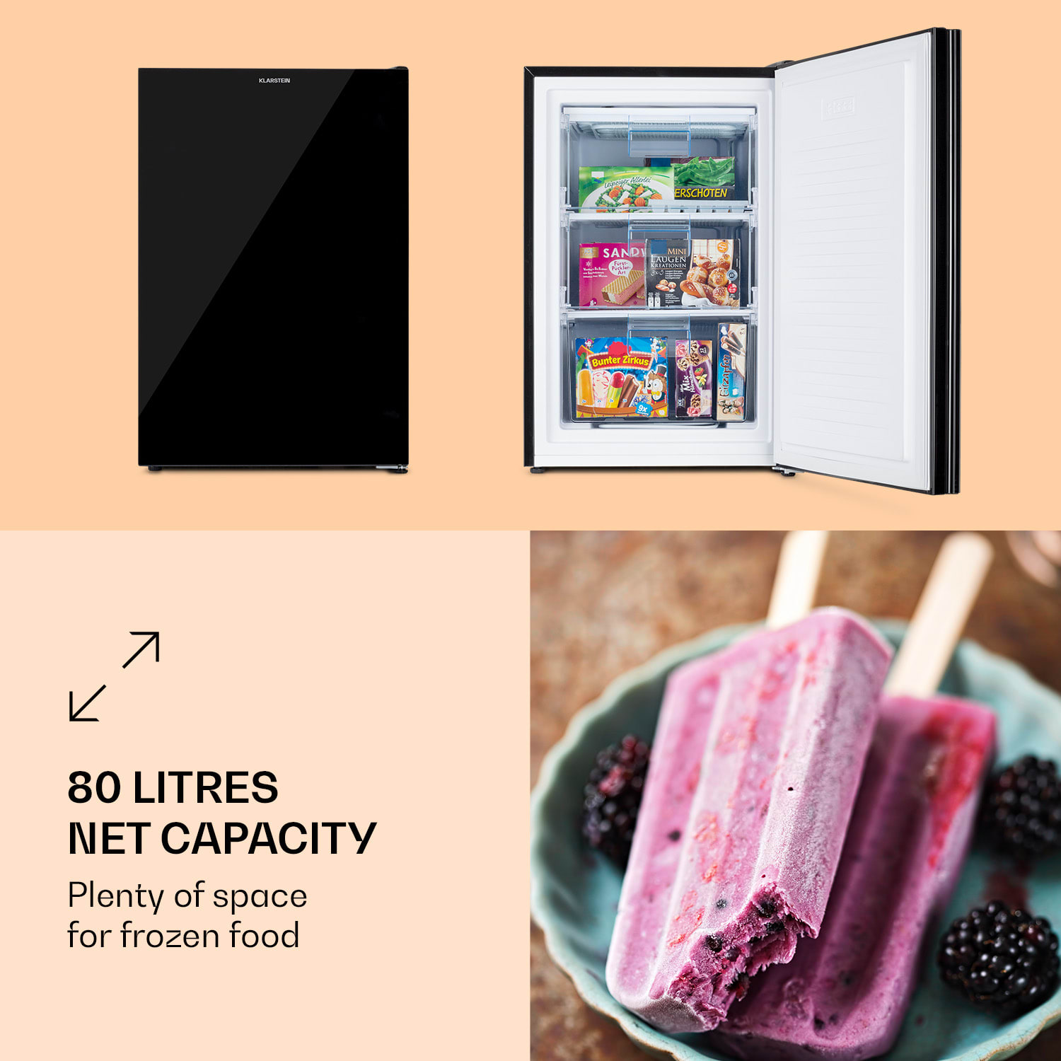 Klarstein Pluto 80L, mraznička, 80 l, 4 hviezdičky, do -18 °C – Obrázok 3