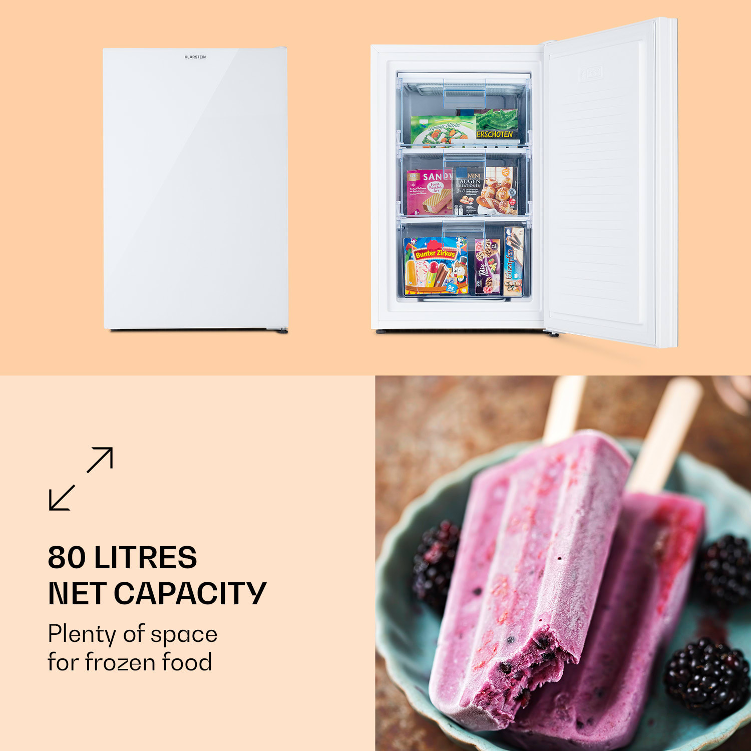 Klarstein Pluto 80L, mraznička, 80 l, 4 hviezdičky, do -18 °C – Obrázok 3