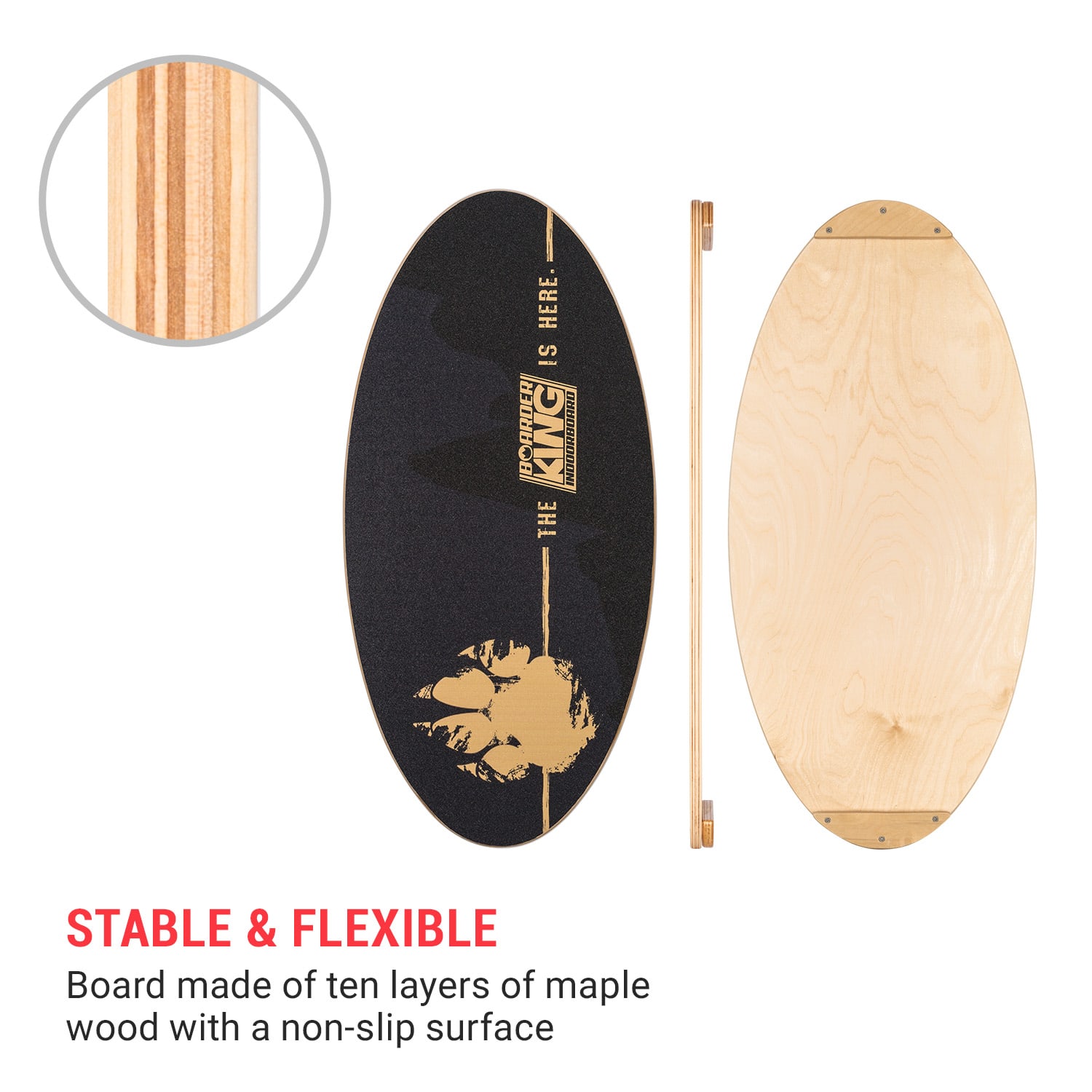 BoarderKING Indoorboard Allrounder, balančná doska, podložka, valec, drevo/korok – Obrázok 3