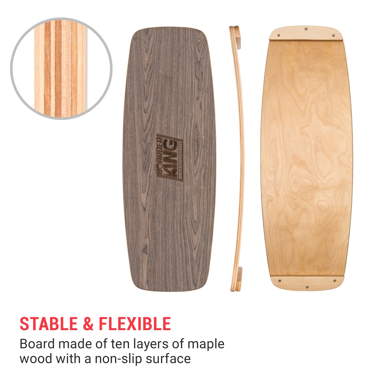 BoarderKING Indoorboard Curved, balančná doska, podložka, valec, drevo/korok – Obrázok 3
