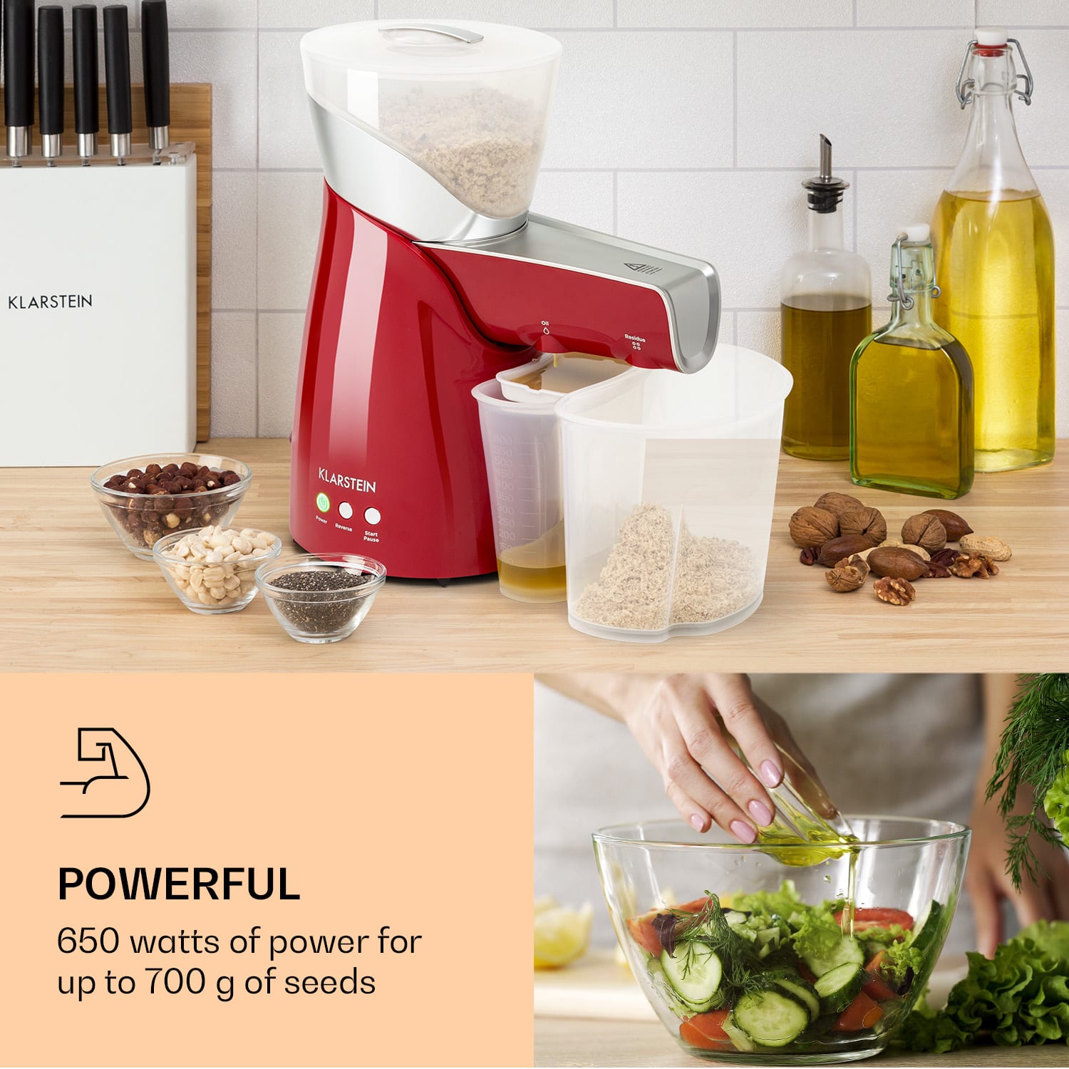 Klarstein Olivia, lis na olej, lisovanie za studena, 650 W, 700 g, 2 lisovacie závitovky – Obrázok 2