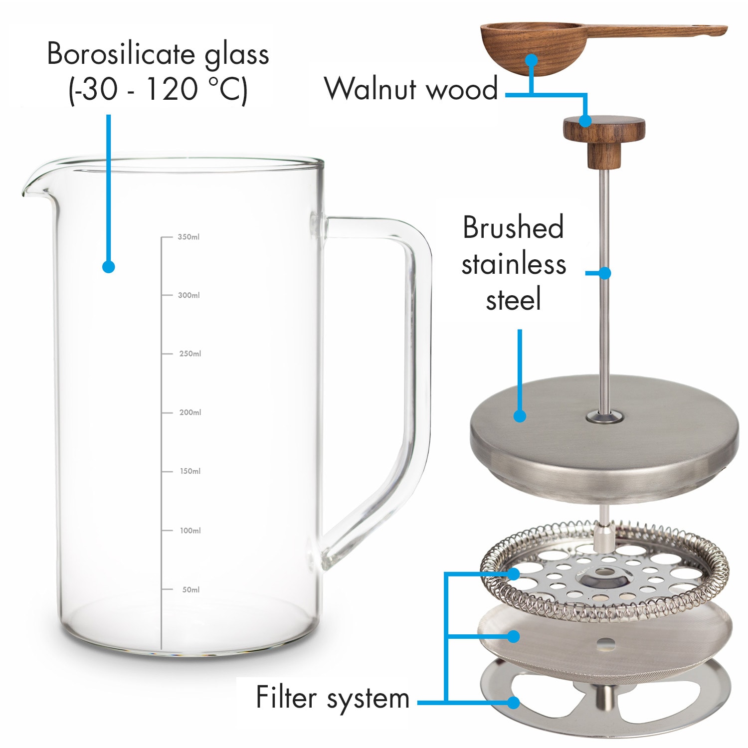 Klarstein Glaswerk Ristretto, french press, 0,35 l, borosilikátové sklo, nehrdzavejúca oceľ, orechové drevo – Obrázok 5
