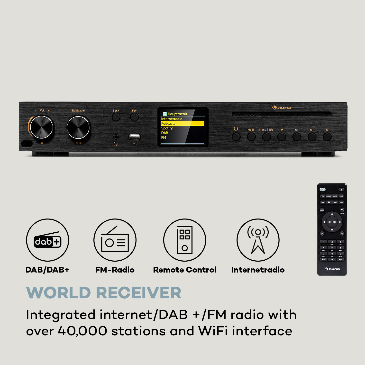 Auna Black Star, CD HiFi prijímač, zosilňovač, internetové/DAB+/FM rádio, CD prehrávač, WiFi – Obrázok 3