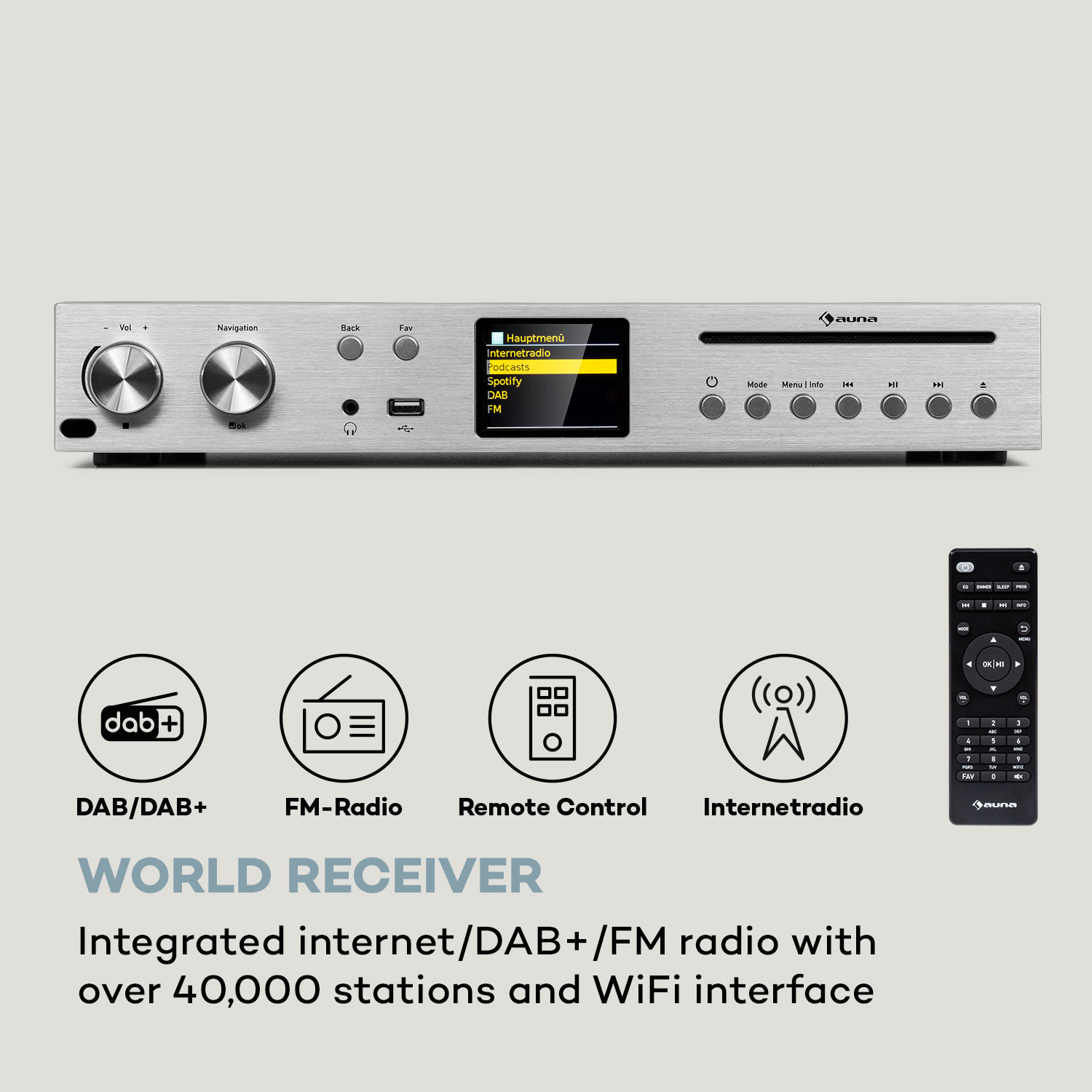 Auna Silver Star CD HiFi prijímač, zosilňovač, internetové/DAB+/FM rádio, CD prehrávač, WiFi – Obrázok 3