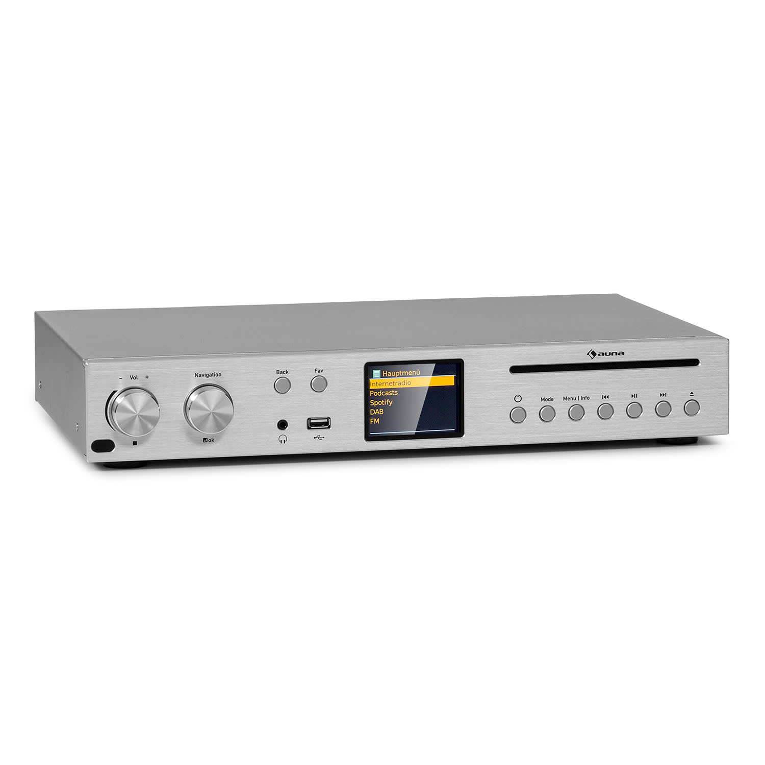 Auna Silver Star CD HiFi prijímač, zosilňovač, internetové/DAB+/FM rádio, CD prehrávač, WiFi