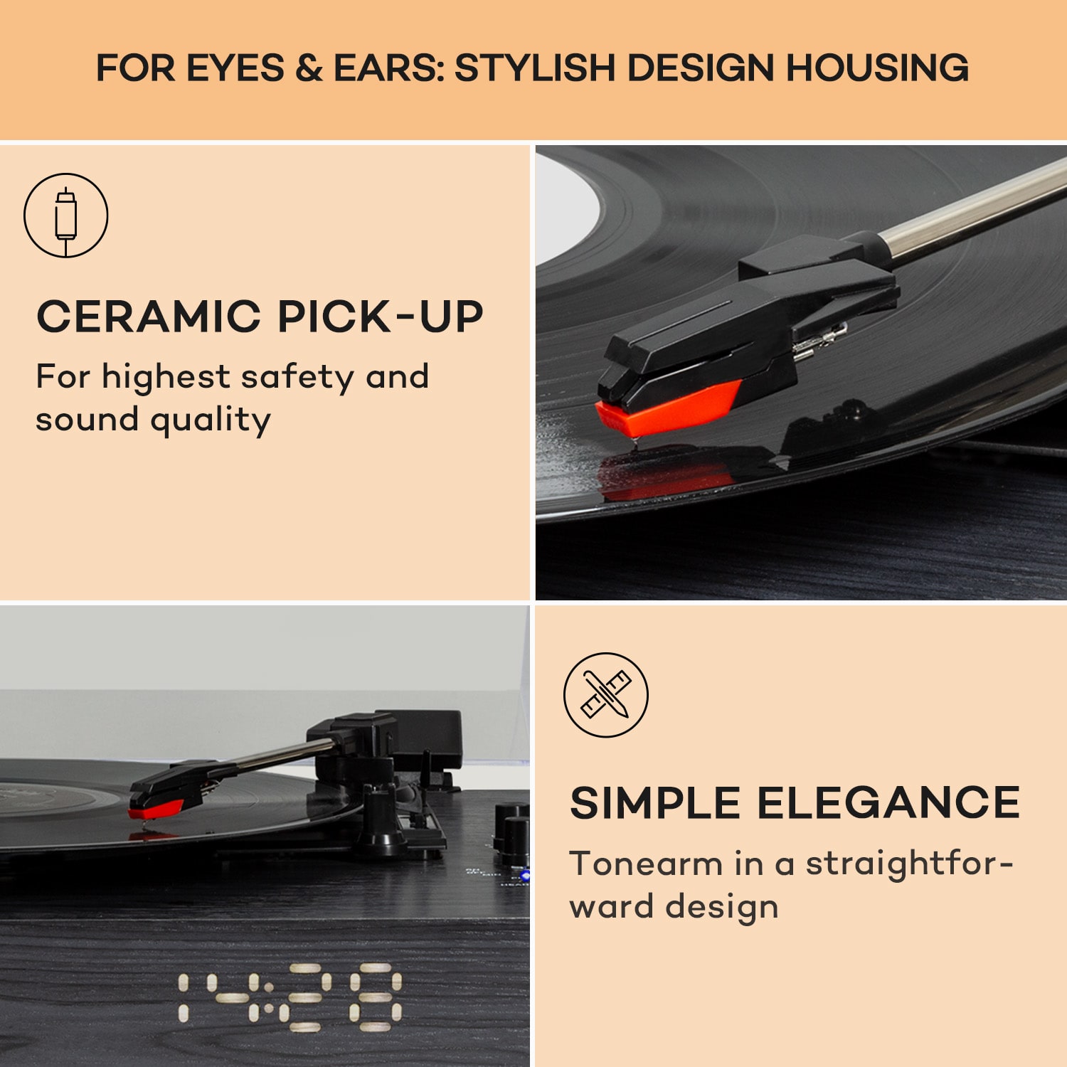 auna TT-Classic Chrono, gramofón, kryt proti prachu, Bluetooth, vrátane reproduktorov, 33/45/78 otáčok/minútu – Obrázok 5