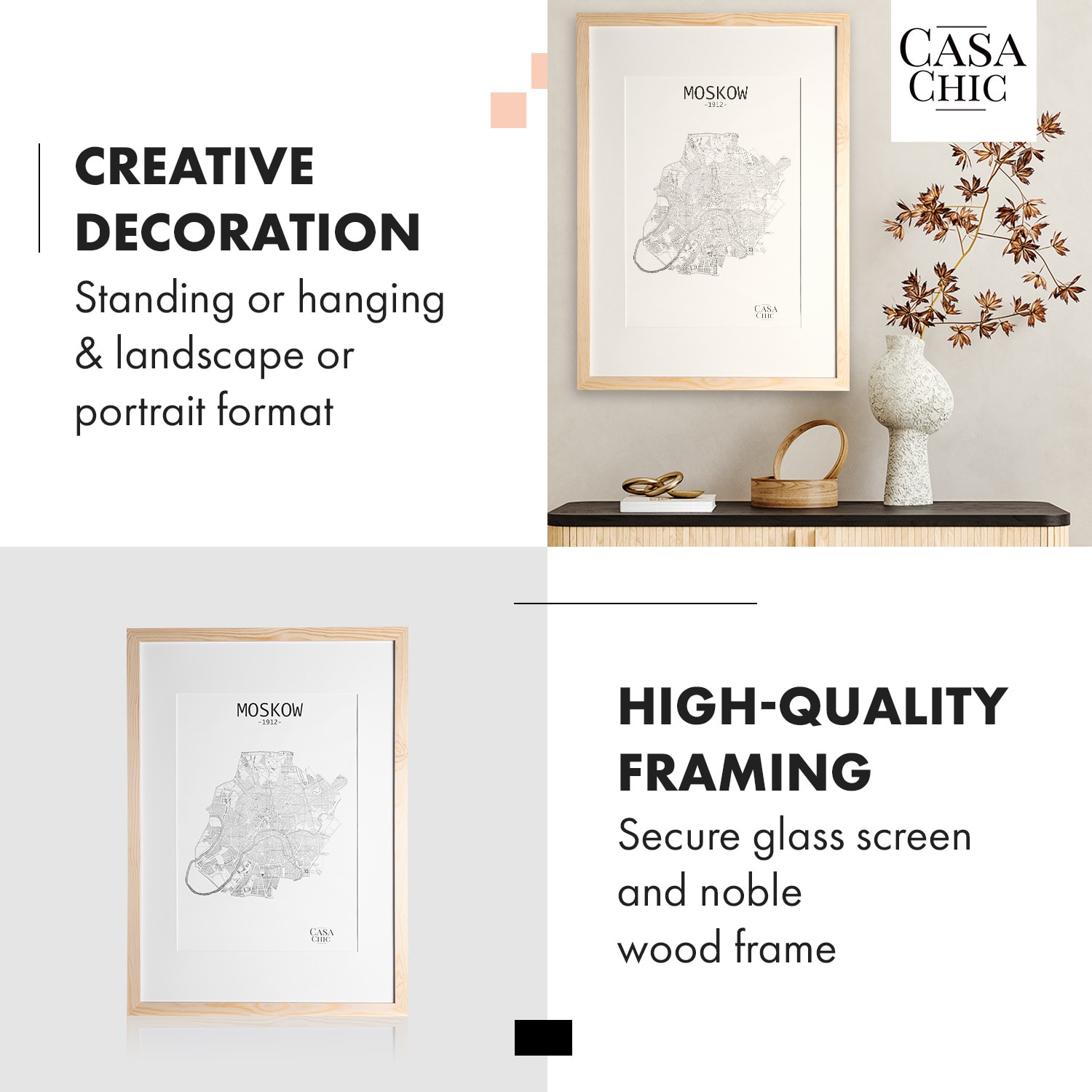Casa Chic Kenton, rám na obrázky, obdĺžnikový, DIN A1, pasparta, plexisklo – Obrázok 3