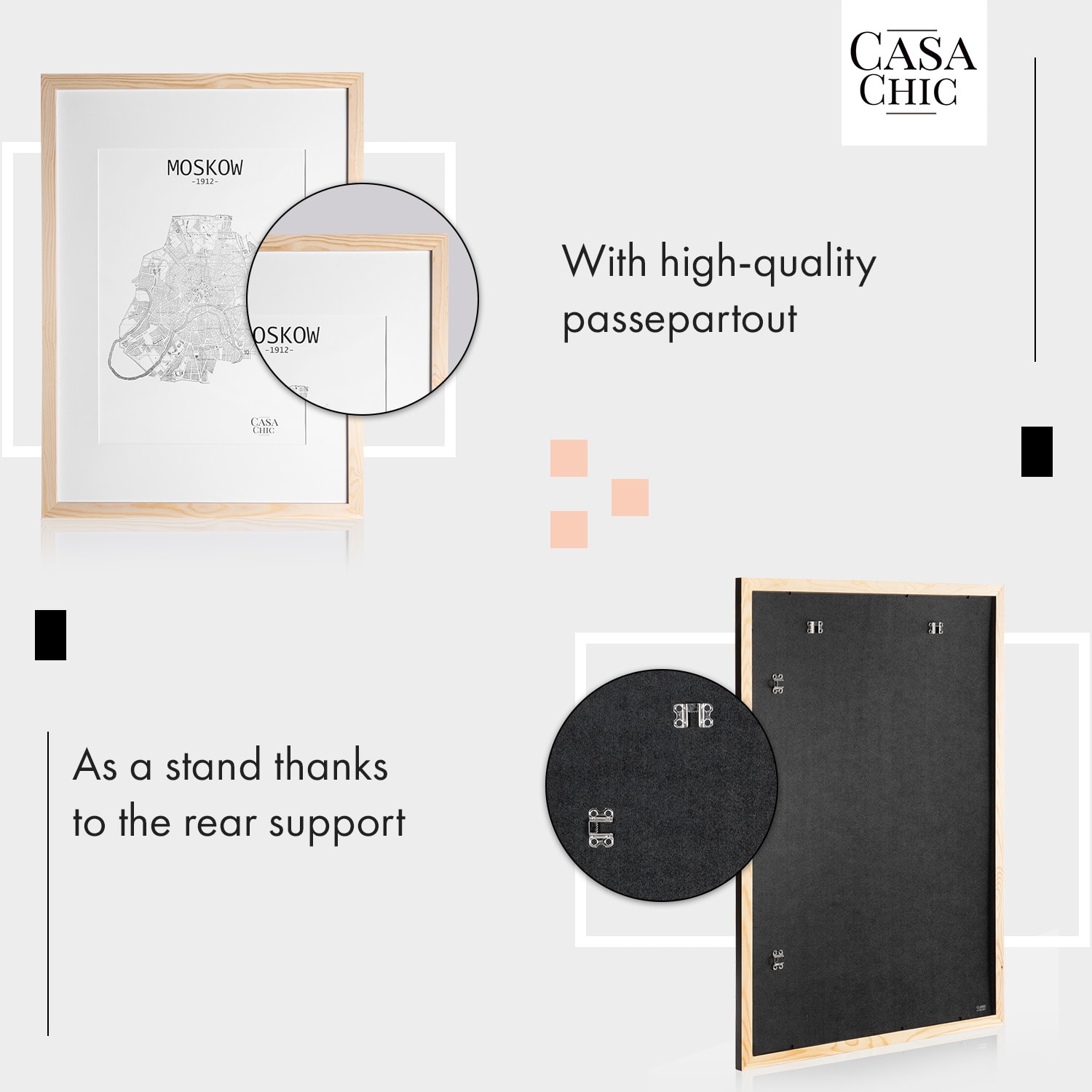 Casa Chic Kenton, rám na obrázky, obdĺžnikový, DIN A1, pasparta, plexisklo – Obrázok 4