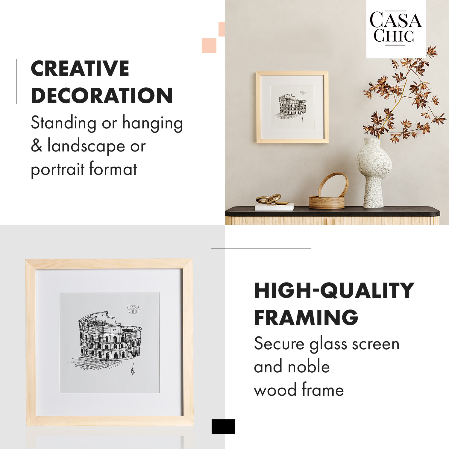 Casa Chic York, obrazový rám, štvorcový, 30 × 30 cm fotky, pasparta, sklo – Obrázok 3